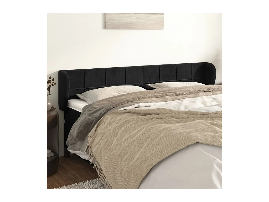 Mueble cabecero | Cabezal de cama | Cabecero de terciopelo negro 203x23x78/88 cm