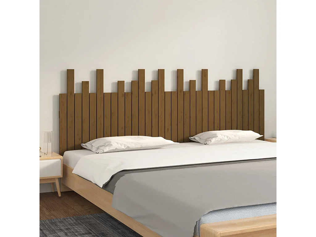 Tête de lit murale | Panneau de tête pour lit Moderne  Marron miel 204x3x80 cm Bois massif de pin
