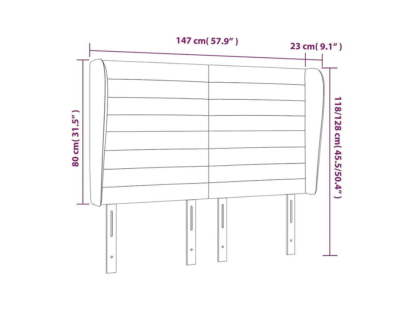 Tête de Lit | Panneau de tête pour lit Moderne avec oreilles Gris foncé 147x23x118/128 cm Tissu