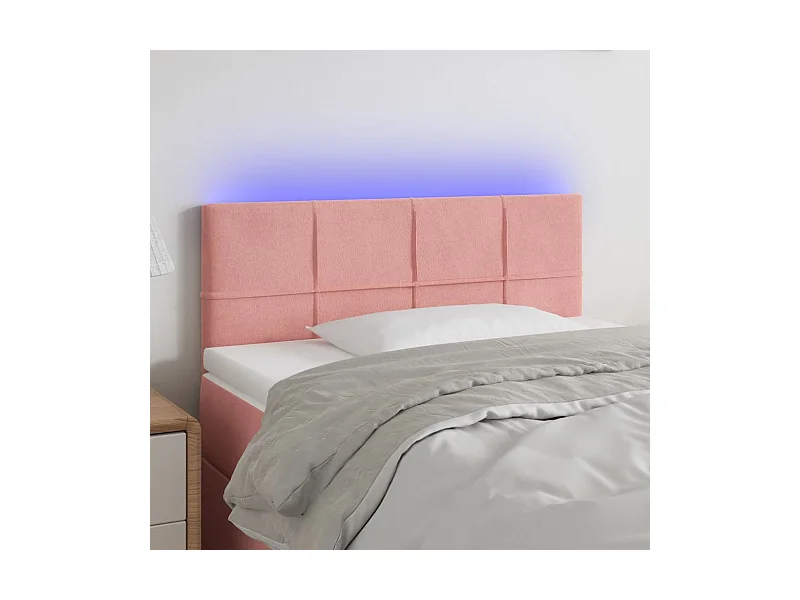 Cabecero | Cabezal de Cama | Mueble cabecero con LED de terciopelo rosa 90x5x78/88 cm