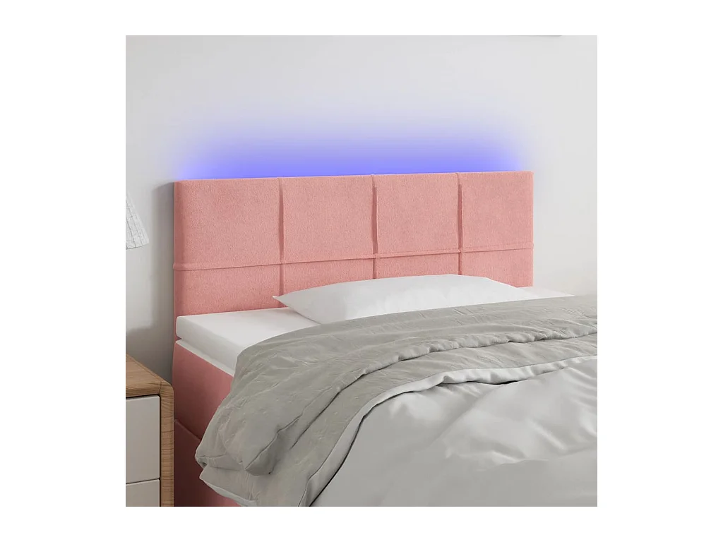 Cabecero | Cabezal de Cama | Mueble cabecero con LED de terciopelo rosa 90x5x78/88 cm