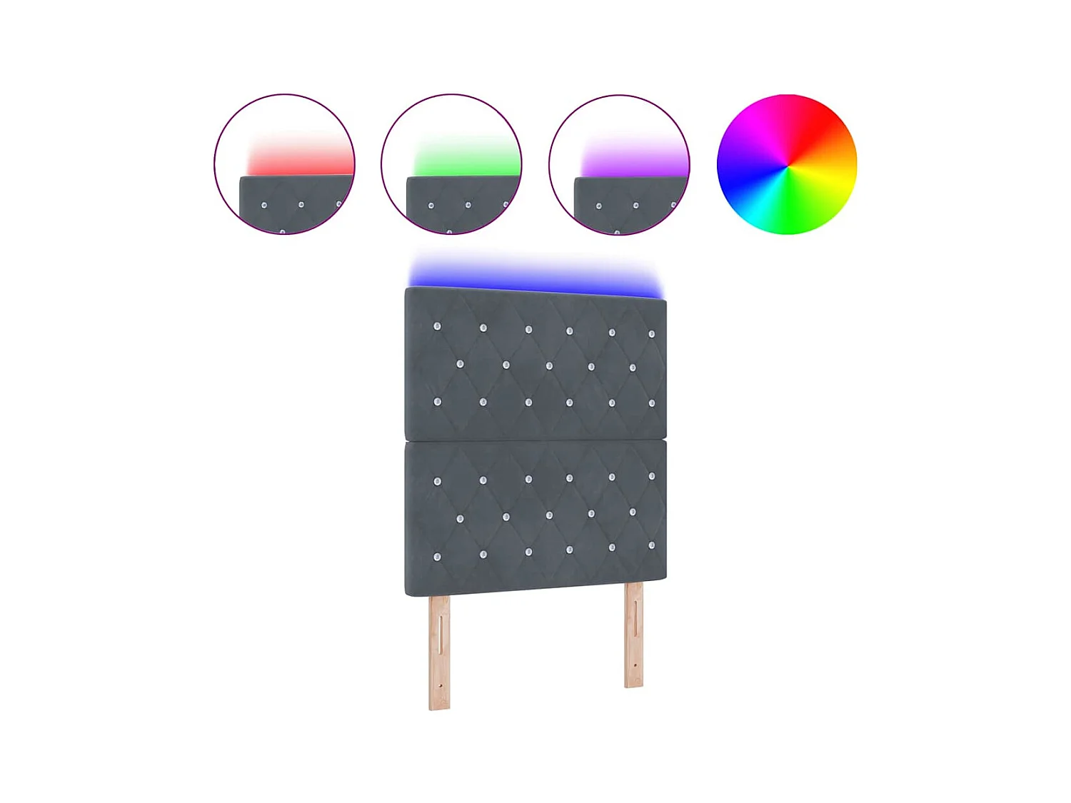 Tête de Lit | Panneau de tête pour lit Moderne LED Argyle Manuel Gris foncé 80 cm Velours