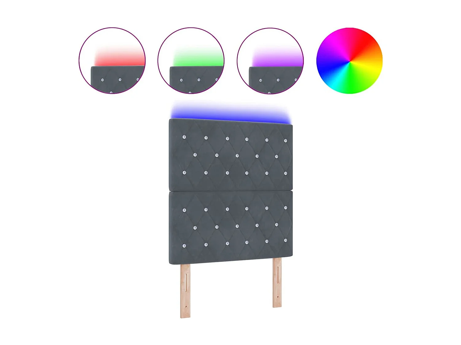 Tête de Lit | Panneau de tête pour lit Moderne LED Argyle Manuel Gris foncé 80 cm Velours