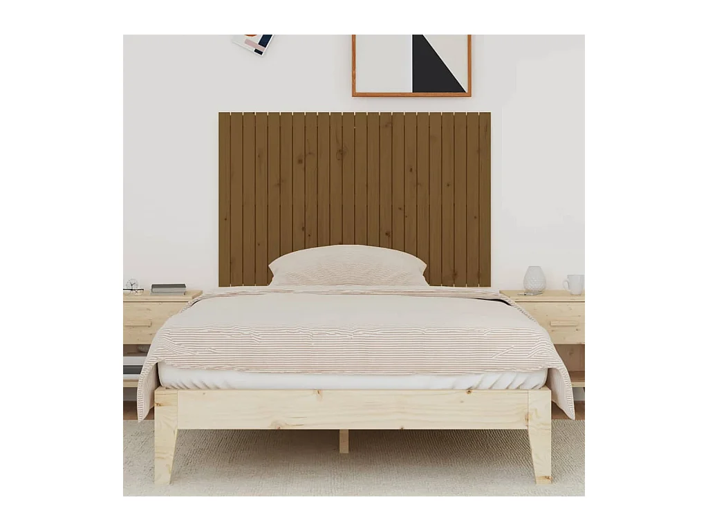 Cabecero cama | Cabezal de cama | Mueble de cabecero pared madera maciza pino marrón miel 140x3x90 cm