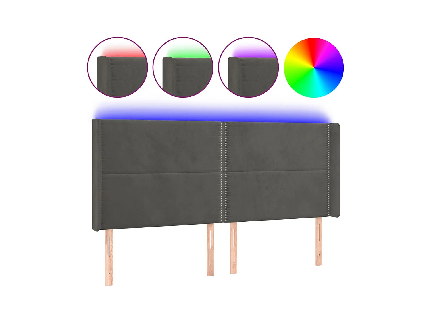 Cabecero | Cabezal de Cama | Mueble cabecero con LED de terciopelo gris oscuro 163x16x118/128 cm