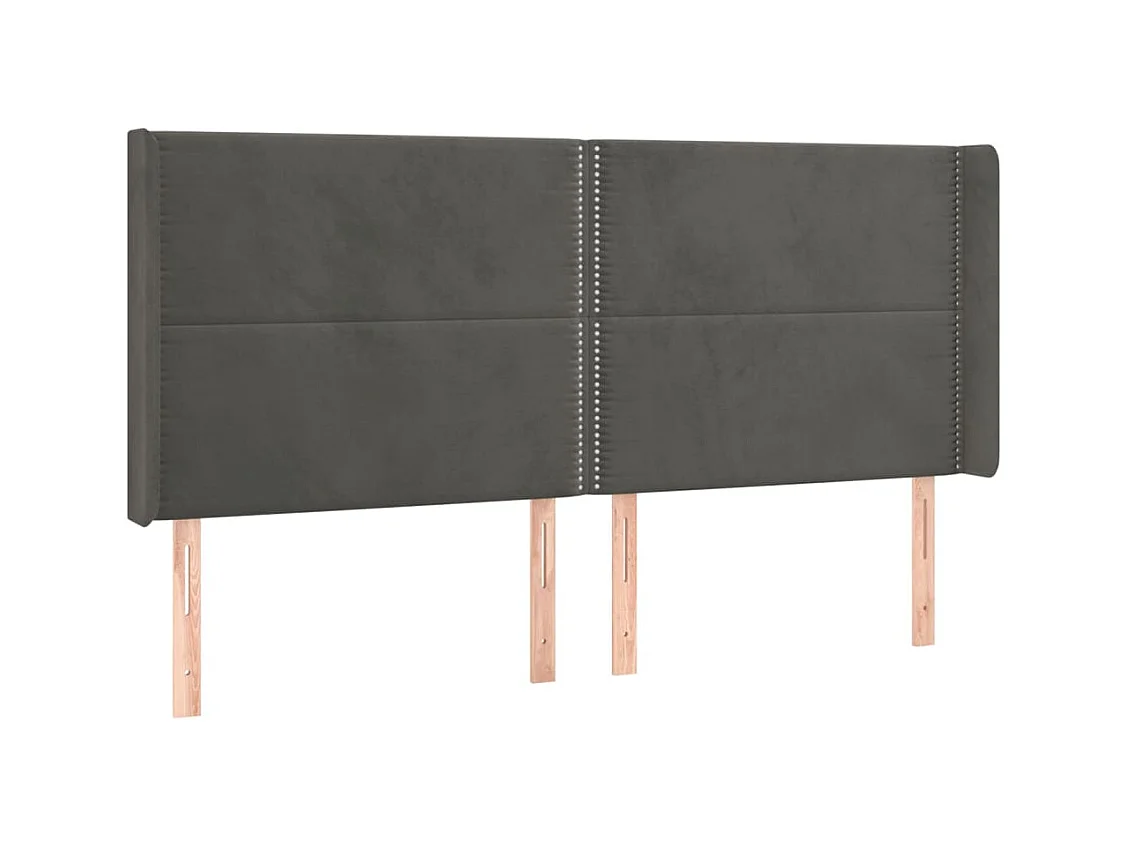 Cabecero | Cabezal de Cama | Mueble cabecero con LED de terciopelo gris oscuro 163x16x118/128 cm