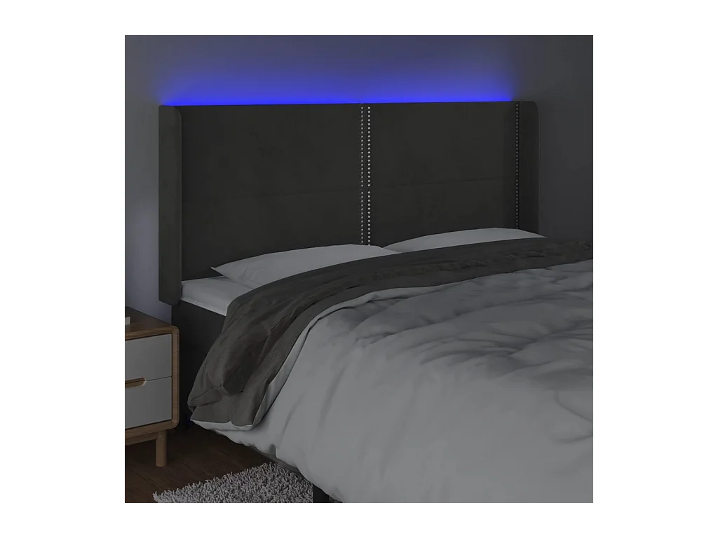 Cabecero | Cabezal de Cama | Mueble cabecero con LED de terciopelo gris oscuro 163x16x118/128 cm
