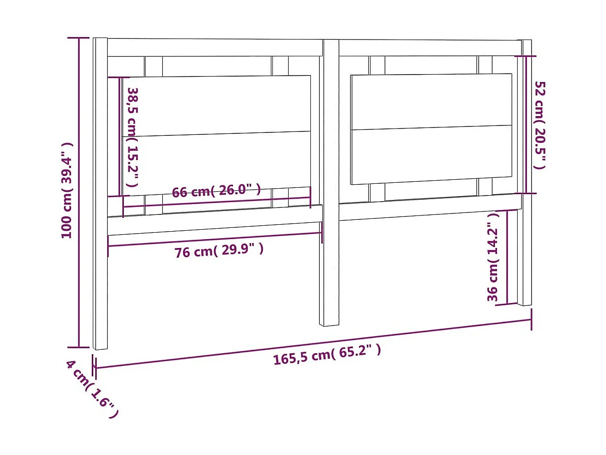 Hoofdbord | Hoofdeinde 165,5x4x100 cm massief grenenhout wit