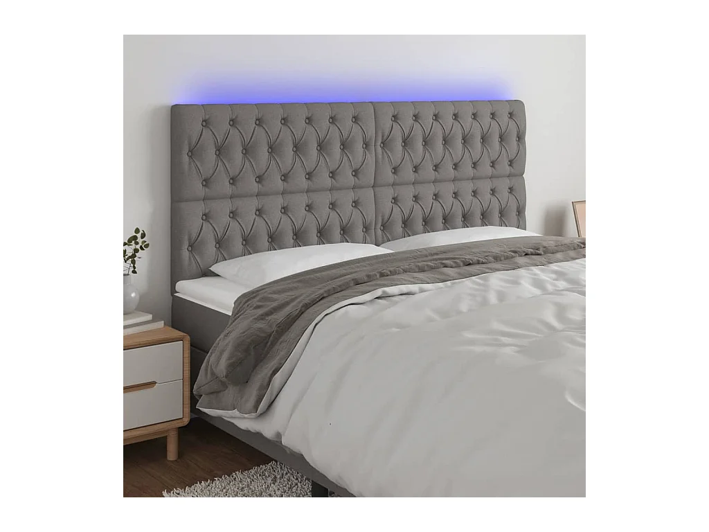 Cabecero | Cabezal de Cama | Mueble cabecero con luces LED tela gris oscuro 200x7x118/128 cm