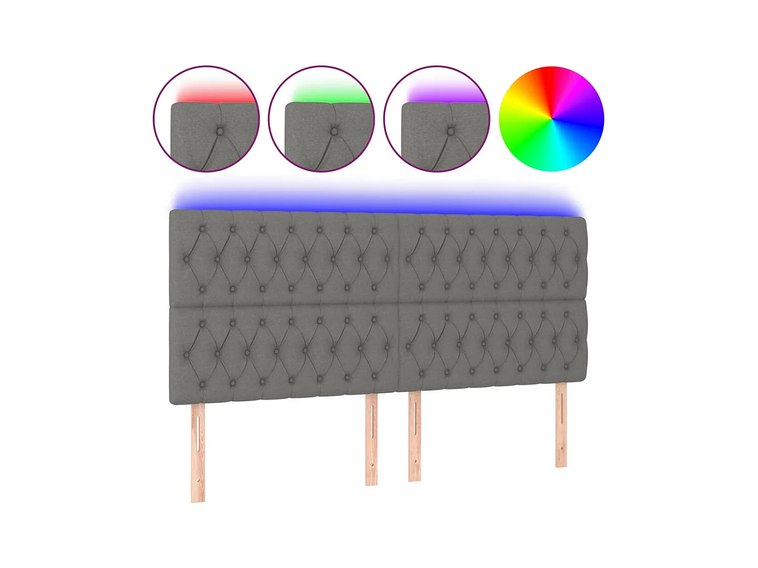 Cabecero | Cabezal de Cama | Mueble cabecero con luces LED tela gris oscuro 200x7x118/128 cm