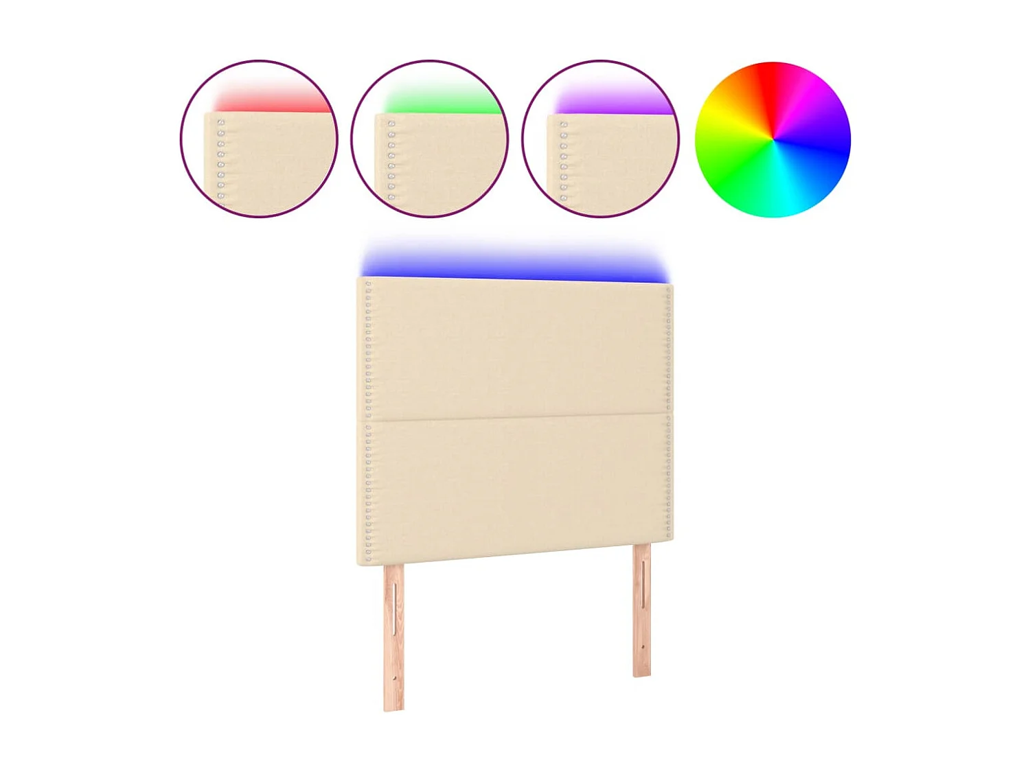Cabecero | Cabezal de Cama | Mueble cabecero con luces LED tela crema 100x5x118/128 cm