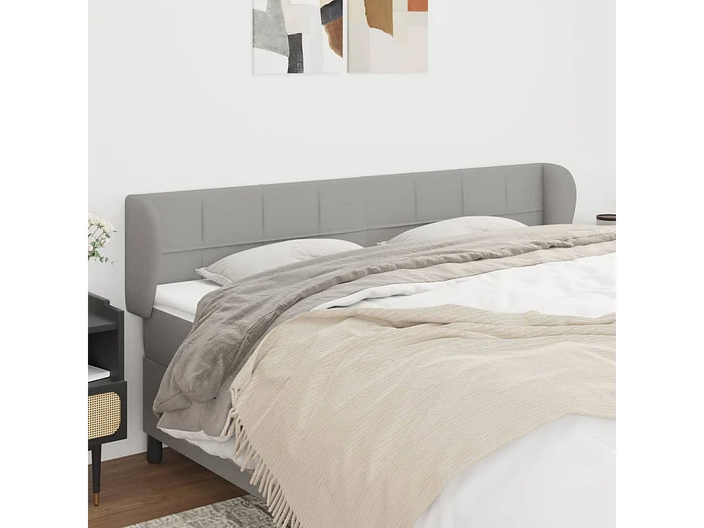 Tête de Lit | Panneau de tête pour lit Moderne avec oreilles Gris clair 203x23x78/88 cm Tissu