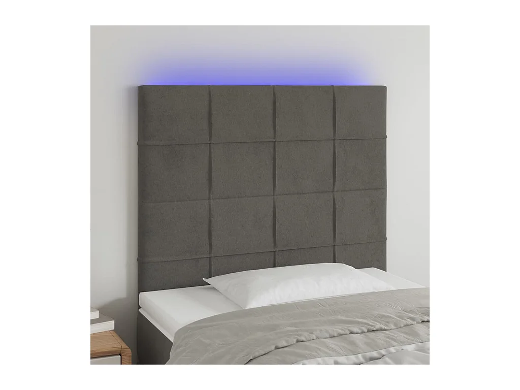 Tête de Lit | Panneau de tête pour lit Moderne à LED Gris foncé 80x5x118/128 cm Velours