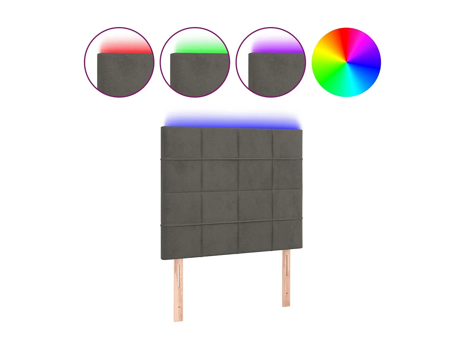 Hoofdbord | Hoofdeinde LED 80x5x118/128 cm fluweel donkergrijs