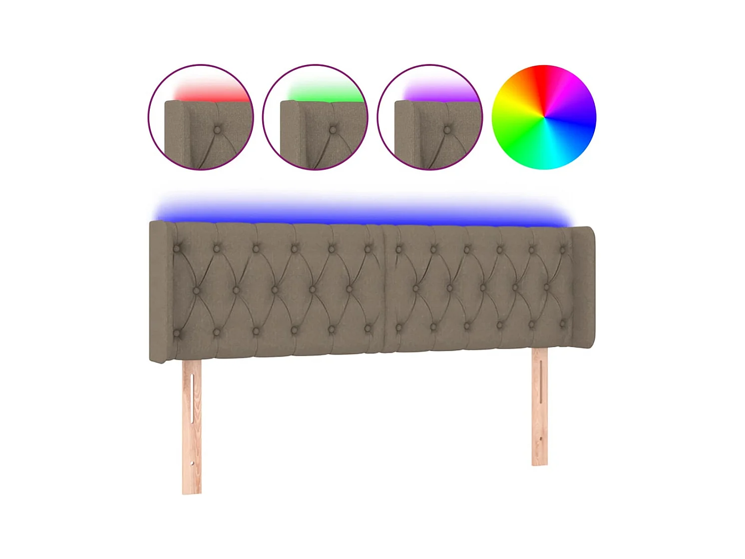 Mueble cabecero | Cabezal de cama | Cabecero con LED de tela gris taupe 147x16x78/88 cm