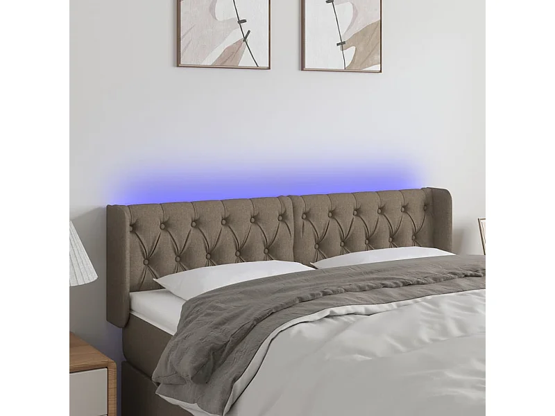 Tête de Lit | Panneau de tête pour lit Moderne à LED Taupe 147x16x78/88 cm Tissu