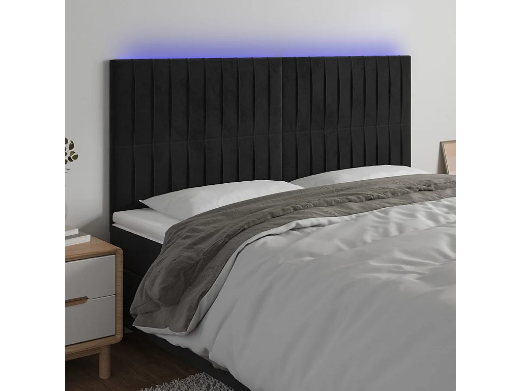 Hoofdbord | Hoofdeinde LED 160x5x118/128 cm fluweel zwart