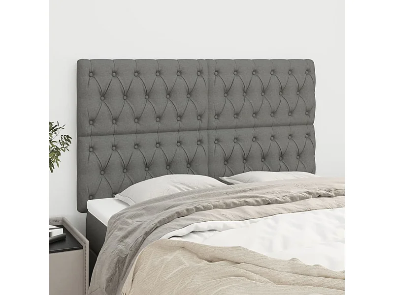 Cabeceros | Cabezal de cama | Mueble de cabecero 4 unidades de tela gris oscuro 80x7x78/88 cm