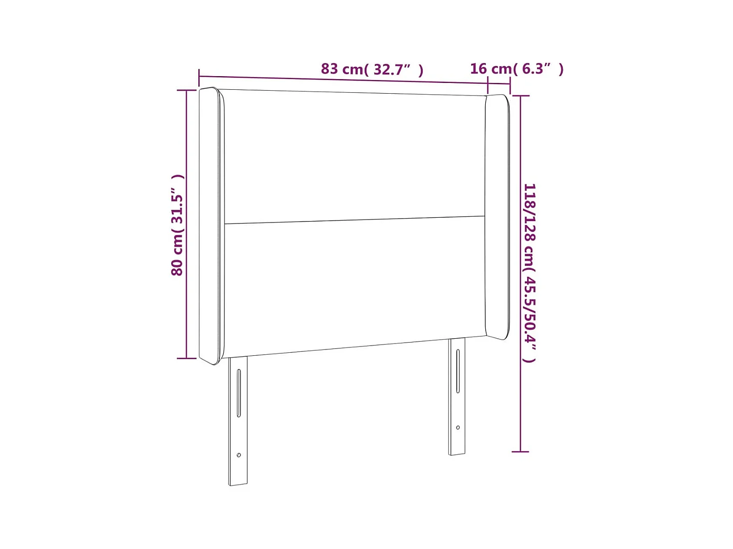 Cabecero | Cabezal de Cama | Mueble cabecero con orejas de terciopelo negro 83x16x118/128 cm