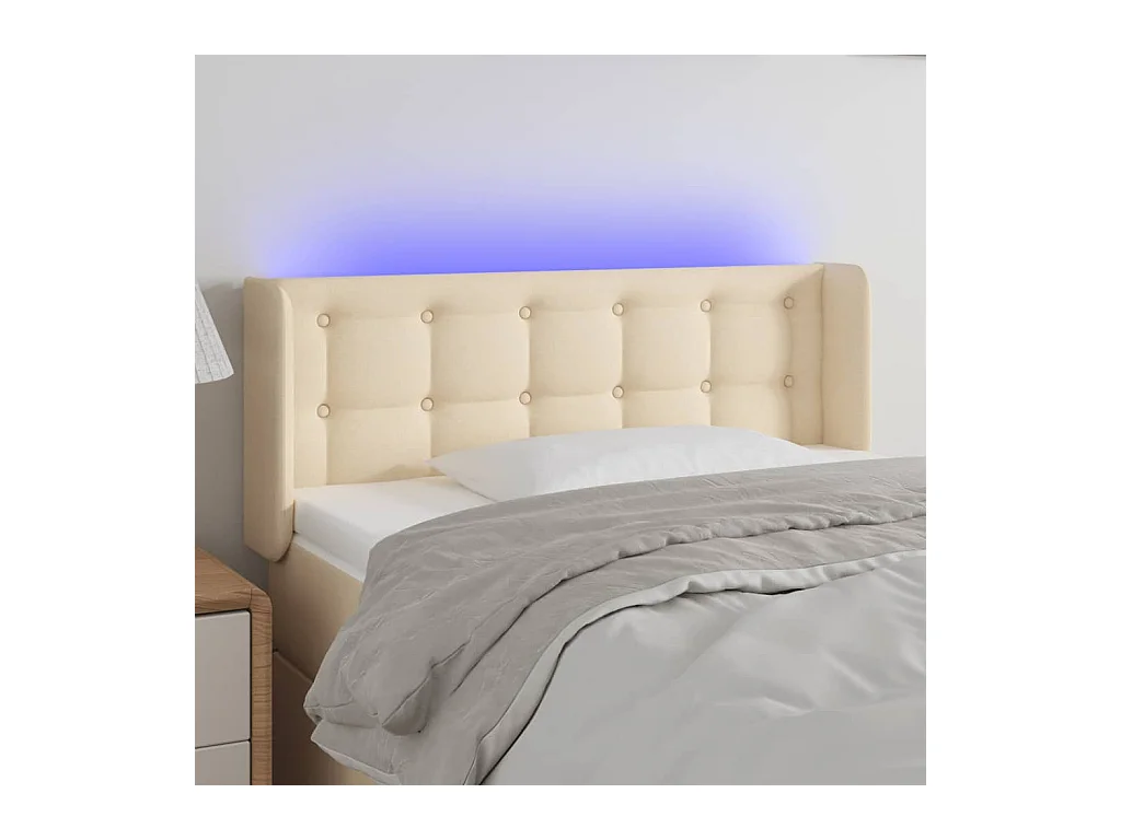 Mueble cabecero | Cabezal de cama | Cabecero con LED de tela crema 103x16x78/88 cm