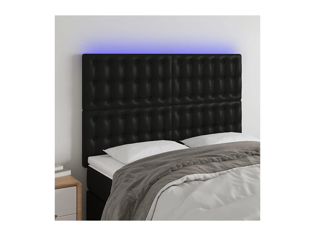 Tête de Lit | Panneau de tête pour lit Moderne à LED Noir 144x5x118/128 cm Similicuir