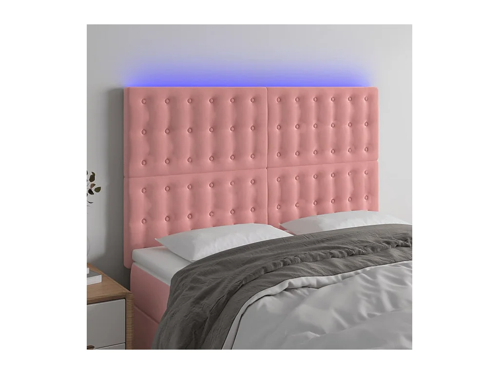 Tête de Lit | Panneau de tête pour lit Moderne à LED Rose 144x5x118/128 cm Velours