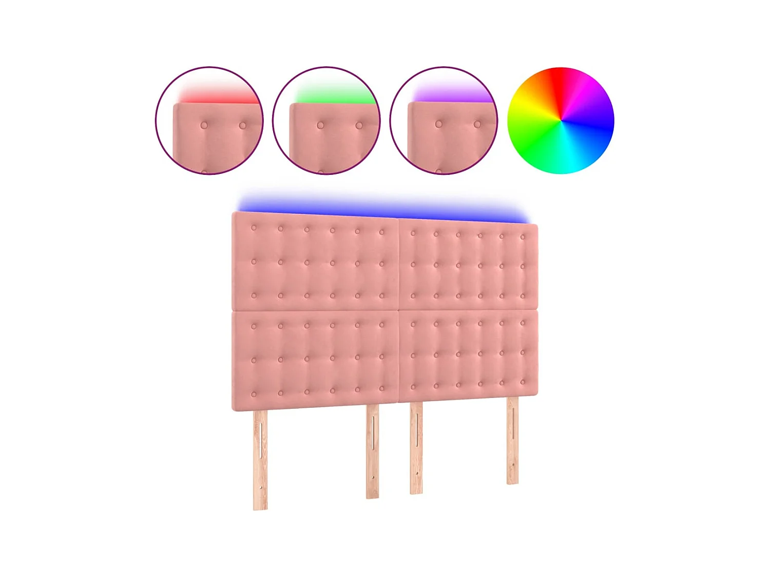 Tête de Lit | Panneau de tête pour lit Moderne à LED Rose 144x5x118/128 cm Velours