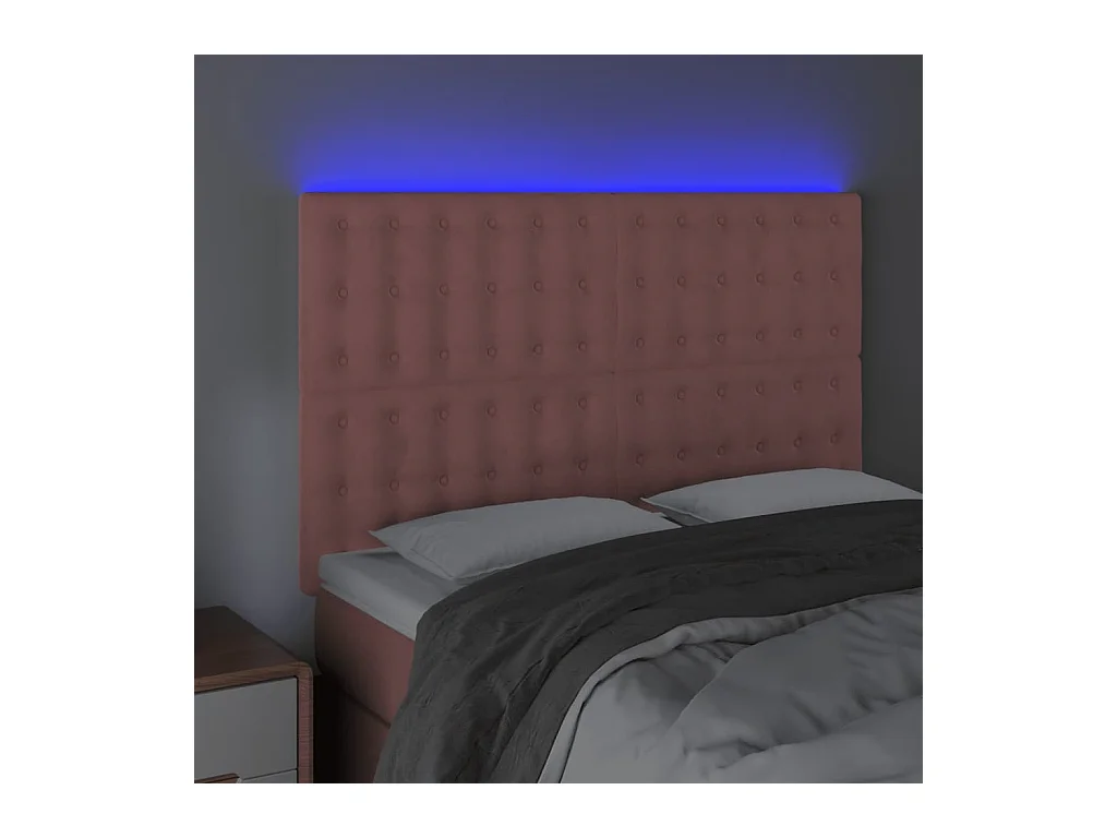 Tête de Lit | Panneau de tête pour lit Moderne à LED Rose 144x5x118/128 cm Velours