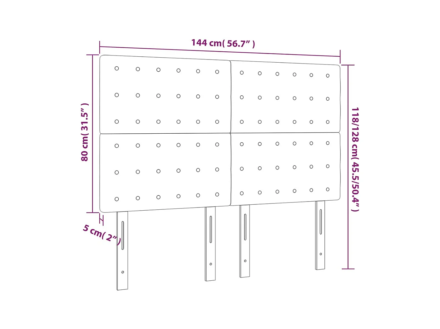 Tête de Lit | Panneau de tête pour lit Moderne à LED Rose 144x5x118/128 cm Velours