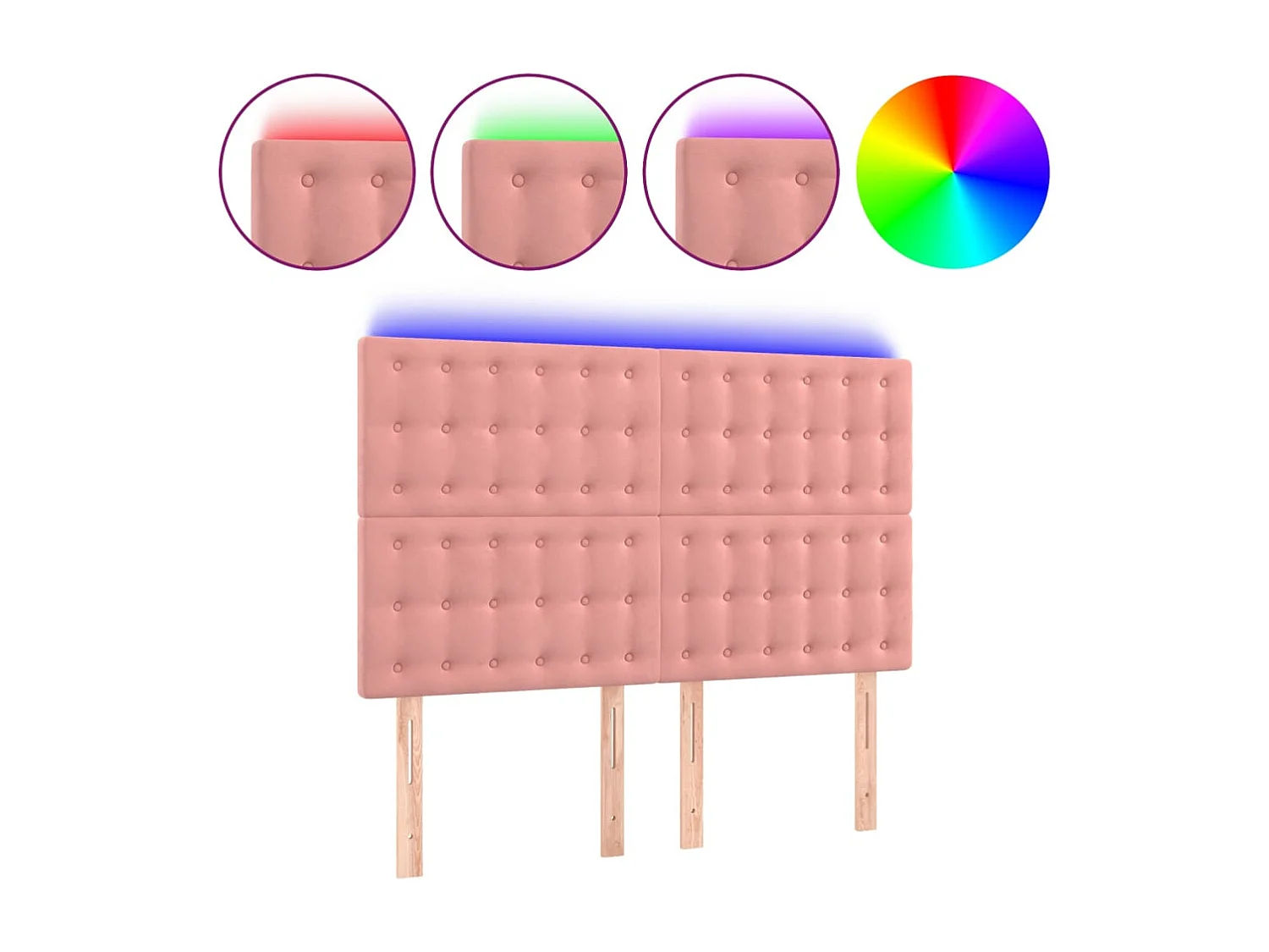 Tête de Lit | Panneau de tête pour lit Moderne à LED Rose 144x5x118/128 cm Velours