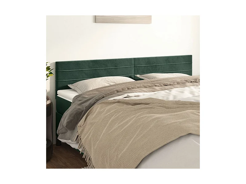 Cabeceros | Cabezal de cama | Mueble de cabecero 2 unidades de terciopelo verde oscuro 90x5x78/88 cm