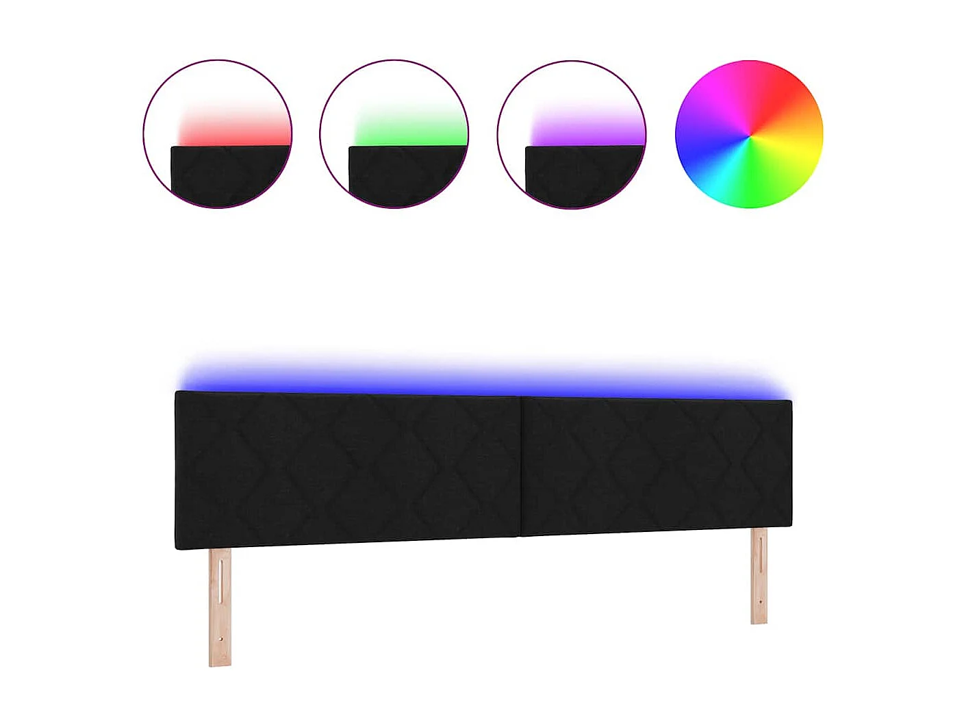 Tête de Lit | Panneau de tête pour lit Moderne avec des lumières à LED Réglable Noir 200 cm tissu