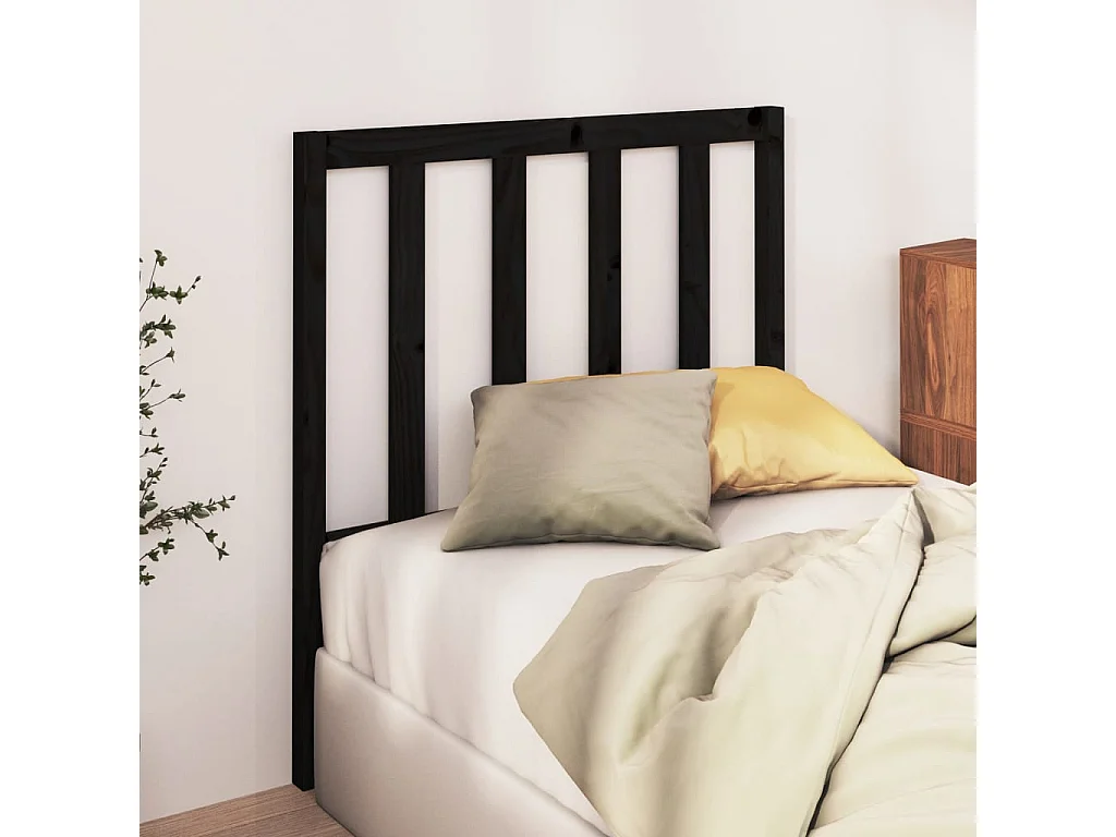 Cabecero de Cama | Cabezal de cama | Mueble de cabecero madera maciza de pino negro 106x4x100 cm