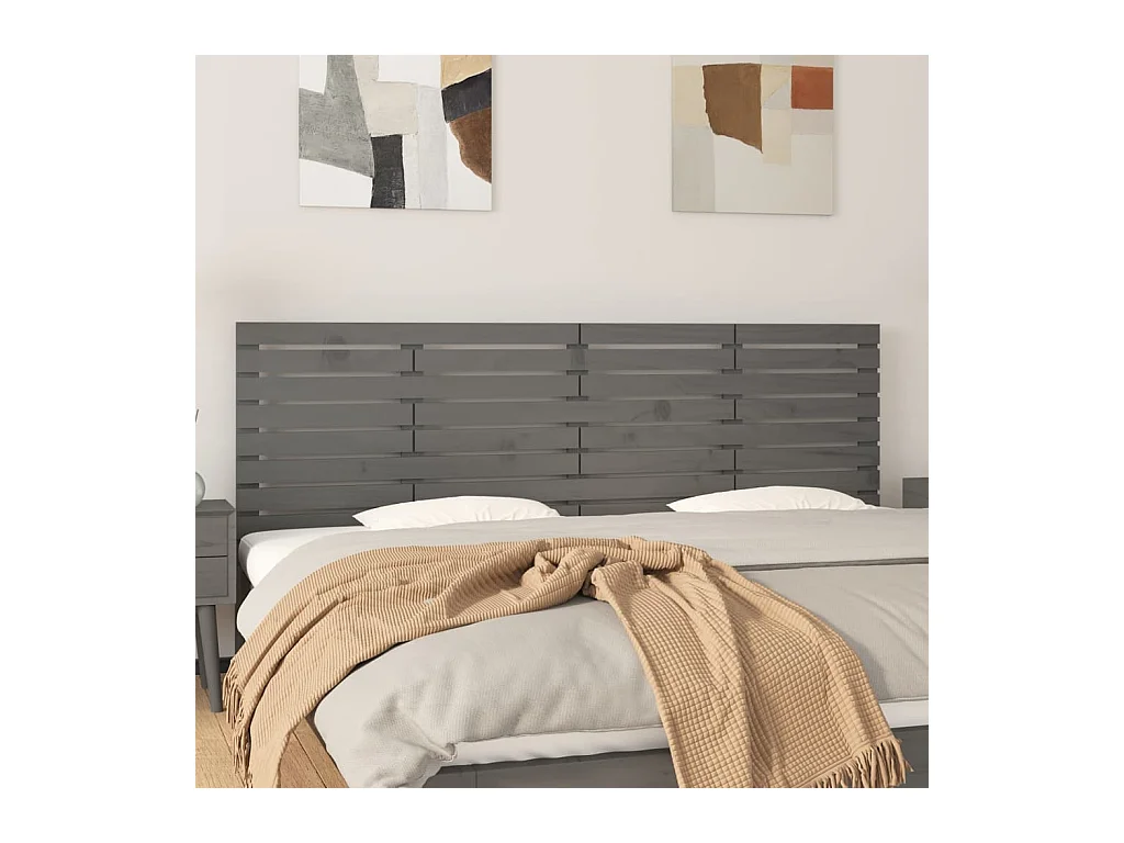 Tête de lit murale | Panneau de tête pour lit Moderne  Gris 206x3x63 cm Bois massif de pin