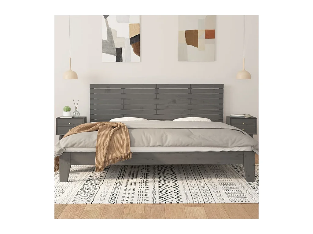 Tête de lit murale | Panneau de tête pour lit Moderne  Gris 206x3x63 cm Bois massif de pin