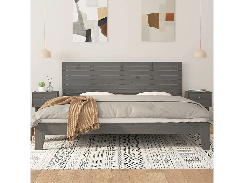 Tête de lit murale | Panneau de tête pour lit Moderne  Gris 206x3x63 cm Bois massif de pin