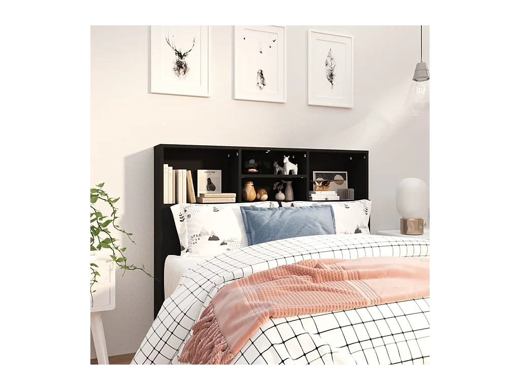 Tête de Lit avec rangement | Armoire de tête de lit Noir 120x19x103,5 cm