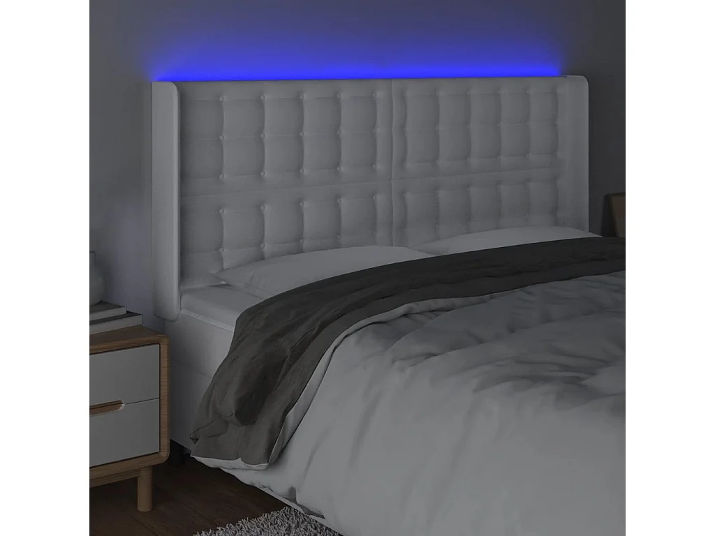 Hoofdbord | Hoofdeinde LED 203x16x118/128 cm kunstleer wit