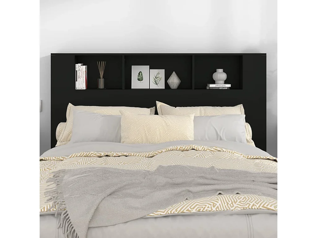 Cabecero de Cama | Cabezal de Cama | Mueble cabecero negro 160x18,5x104,5 cm