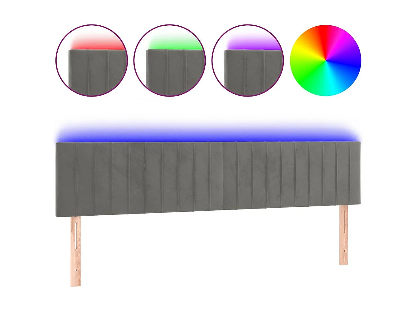 Hoofdbord | Hoofdeinde LED 200x5x78/88 cm fluweel lichtgrijs