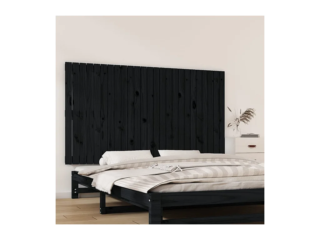 Cabecero de Cama | Cabezal de cama | Mueble de cabecero de pared madera maciza pino negro 159,5x3x90cm