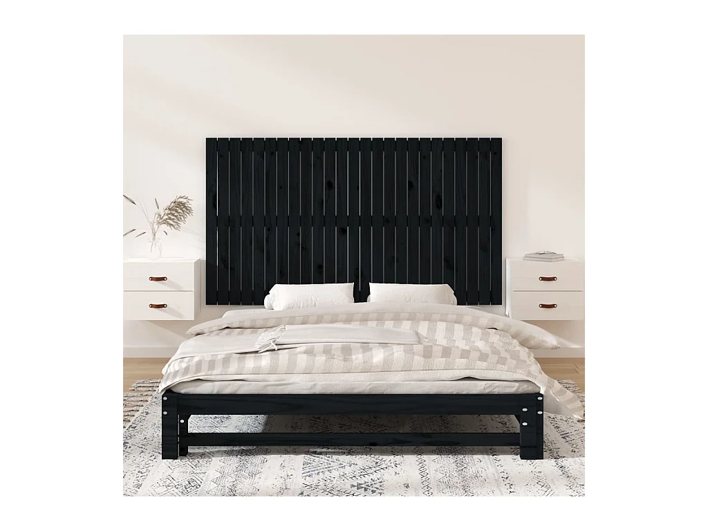 Cabecero de Cama | Cabezal de cama | Mueble de cabecero de pared madera maciza pino negro 159,5x3x90cm