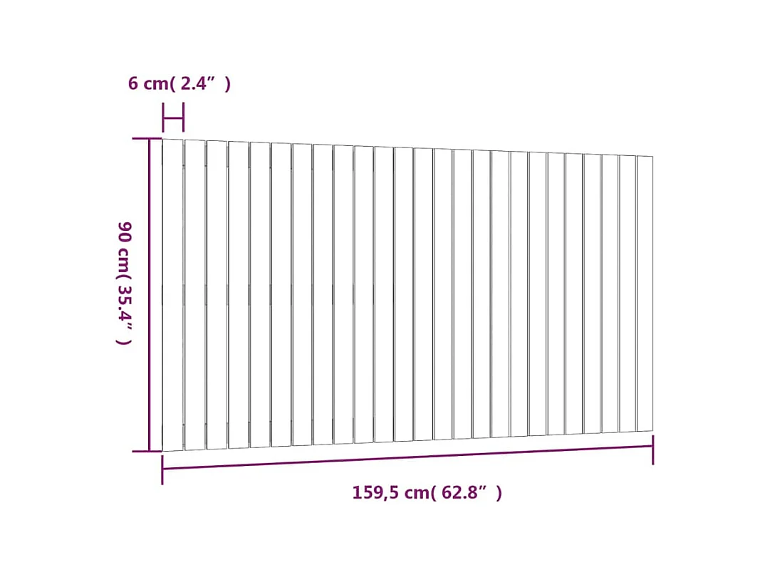 Cabecero de Cama | Cabezal de cama | Mueble de cabecero de pared madera maciza pino negro 159,5x3x90cm