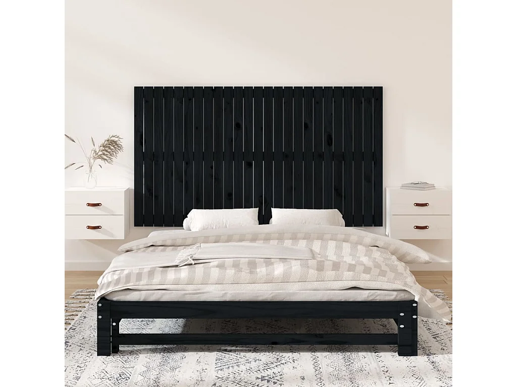 Cabecero de Cama | Cabezal de cama | Mueble de cabecero de pared madera maciza pino negro 159,5x3x90cm