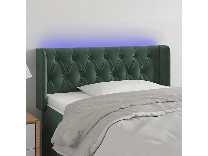 Cabecero | Cabezal de Cama | Mueble cabecero con LED de terciopelo verde oscuro 93x16x78/88 cm