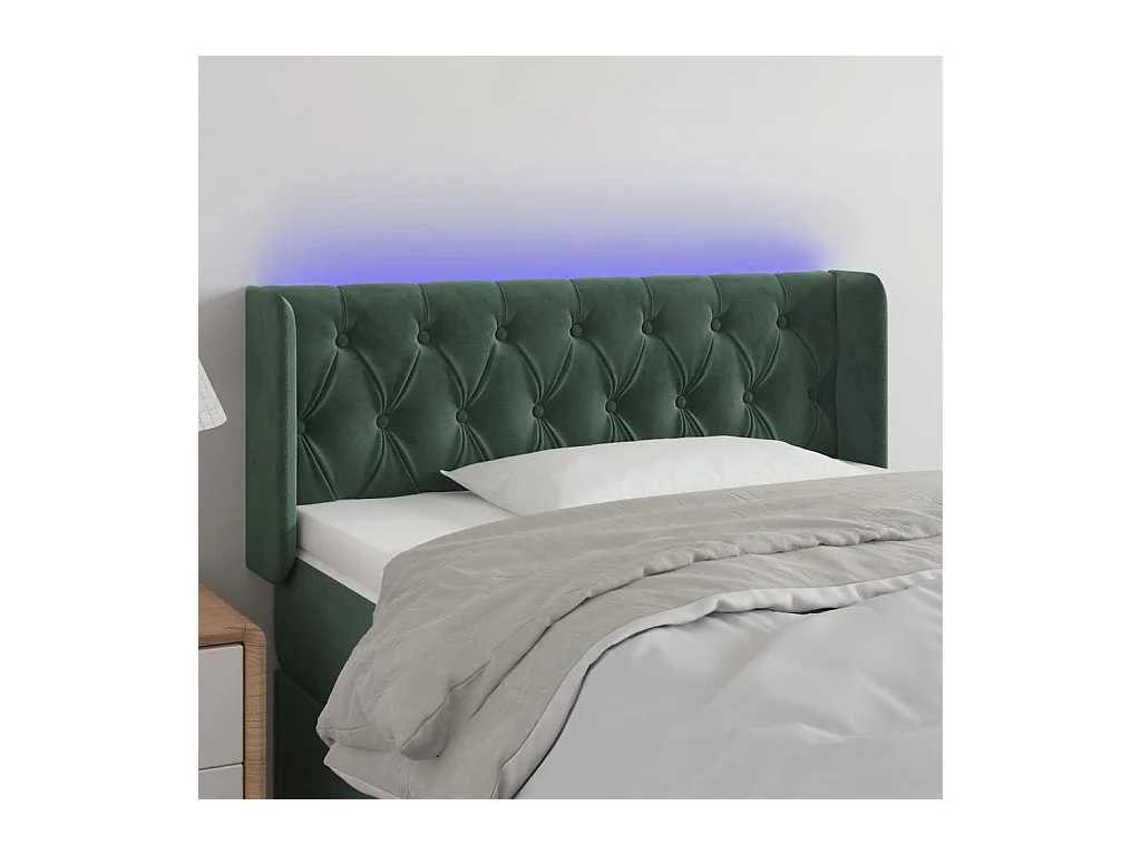 Cabecero | Cabezal de Cama | Mueble cabecero con LED de terciopelo verde oscuro 93x16x78/88 cm