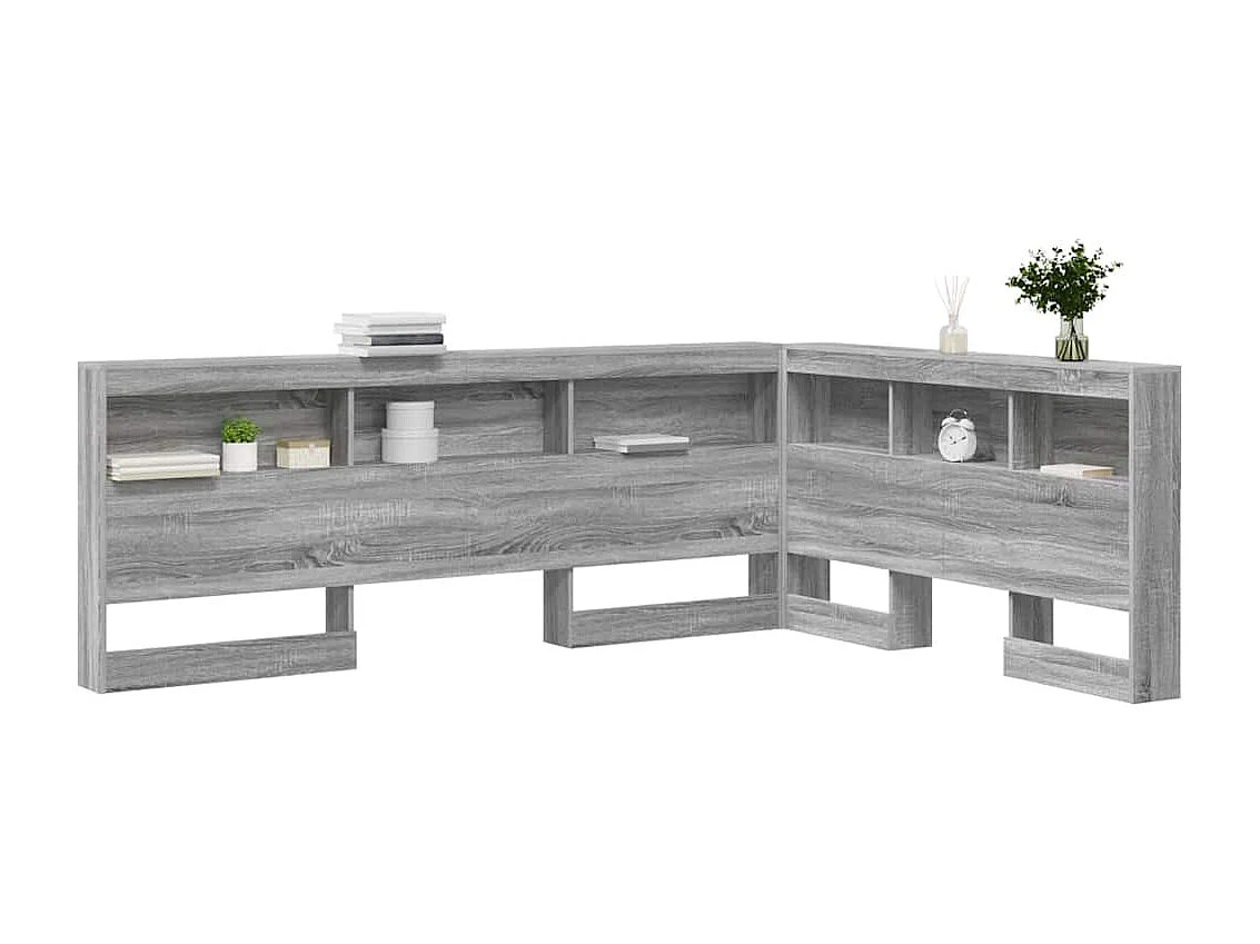 Mueble cabecero con almacenamiento | Cabecera de almacenamiento con estante Gris sonoma 140 cm