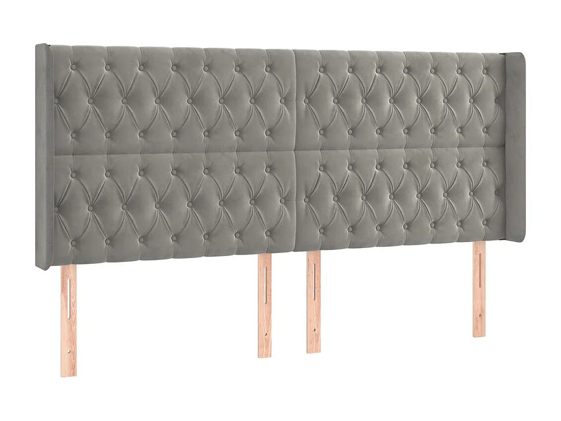 Tête de Lit | Panneau de tête pour lit Moderne à LED Gris clair 183x16x118/128 cm Velours