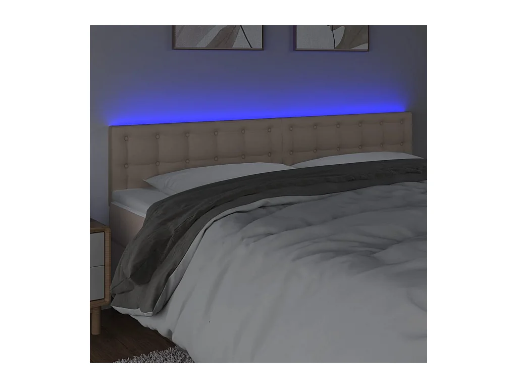 Cabecero | Cabezal de Cama | Mueble cabecero con LED cuero sintético color capuchino 160x5x78/88 cm