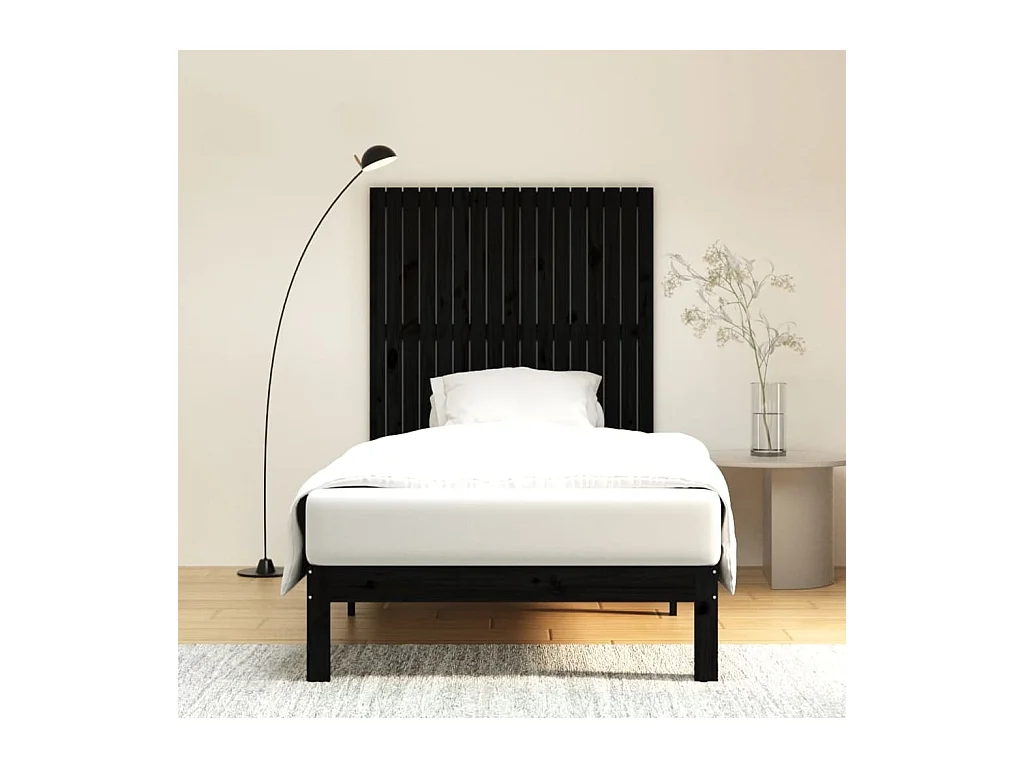 Cabecero de Cama | Cabezal de cama | Mueble de cabecero de pared madera maciza pino negro 108x3x110 cm